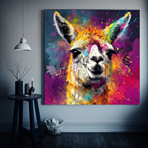 Renkli Lama Kanvas Duvar Sanatı, Lama Kanvas Dekoru, Lama Hayvan Sanatı 70x70 cm