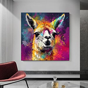 Renkli Lama Kanvas Duvar Sanatı, Lama Kanvas Dekoru, Lama Hayvan Sanatı