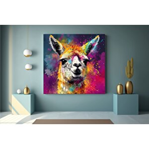 Renkli Lama Kanvas Duvar Sanatı, Lama Kanvas Dekoru, Lama Hayvan Sanatı