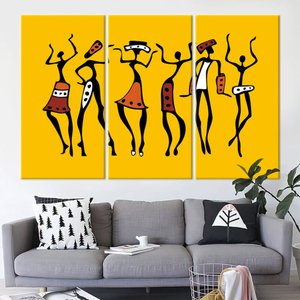 Afrika Dansçıları; Afrika Duvar Sanatı; Afrika Eseri; Afrika Kadın Baskısı; Etnik Kanvas; Dansçı Tab 60x90 cm
