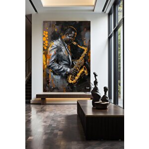 Afrika Caz Sanatı, Afrika Kanvası, Caz Duvar Sanatı, Yağlı Boya Caz Kanvası, Siyah Müzisyen Kanvası