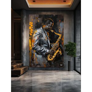 Afrika Caz Sanatı, Afrika Kanvası, Caz Duvar Sanatı, Yağlı Boya Caz Kanvası, Siyah Müzisyen Kanvası