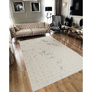 Pamuk Dokuma Taban Halı – Gri; Krem – Eskitilmiş Görünümlü Geometrik Desen, Makinede Yıkanabilir, Kolay Temizlenebilir, Toz Ve Tüy Tutmaz, Kaymaz, Evcil Hayvan Dostu 80x80 cm