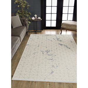 Pamuk Dokuma Taban Halı – Gri; Krem – Eskitilmiş Görünümlü Geometrik Desen, Makinede Yıkanabilir, Kolay Temizlenebilir, Toz Ve Tüy Tutmaz, Kaymaz, Evcil Hayvan Dostu 80x80 cm