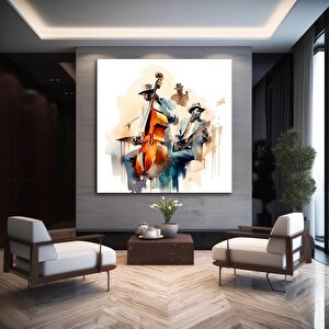 Caz Müzisyeni Suluboya Kanvas Duvar Sanatı, Kanvas Tablo, Caz Grubu Kanvas Tablosu 40x40 cm