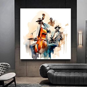 Caz Müzisyeni Suluboya Kanvas Duvar Sanatı, Kanvas Tablo, Caz Grubu Kanvas Tablosu 40x40 cm