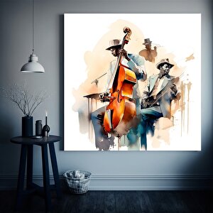 Caz Müzisyeni Suluboya Kanvas Duvar Sanatı, Kanvas Tablo, Caz Grubu Kanvas Tablosu