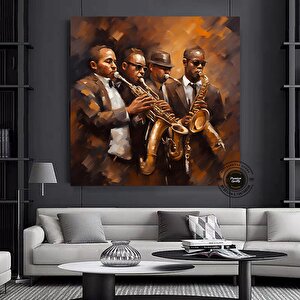 Caz Duvar Dekoru, Caz Orkestra Sanatı, Müzik Duvar Sanatı, Caz Duvar Sanatı, Oturma Odası Dekoru 120x120 cm