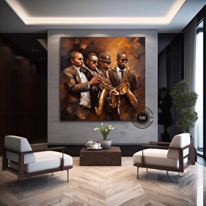 Caz Duvar Dekoru, Caz Orkestra Sanatı, Müzik Duvar Sanatı, Caz Duvar Sanatı, Oturma Odası Dekoru 120x120 cm