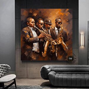 Caz Duvar Dekoru, Caz Orkestra Sanatı, Müzik Duvar Sanatı, Caz Duvar Sanatı, Oturma Odası Dekoru 120x120 cm