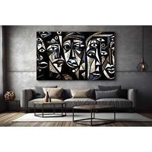 Afrika Etnik Desenli Kabile Kanvas Sanatı, Sürreal Renkli Yüzler Duvar Dekoru