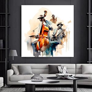 Caz Müzisyeni Suluboya Kanvas Duvar Sanatı, Kanvas Tablo, Caz Grubu Kanvas Tablosu 100x100 cm