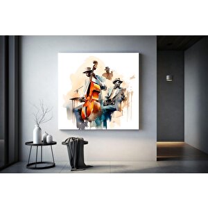 Caz Müzisyeni Suluboya Kanvas Duvar Sanatı, Kanvas Tablo, Caz Grubu Kanvas Tablosu