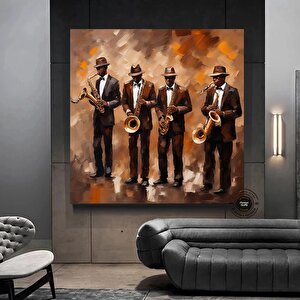 Caz Duvar Dekoru, Caz Orkestrası Sanatı, Müzik Duvar Sanatı, Salon Dekoru, Ev Dekoru 100x100 cm