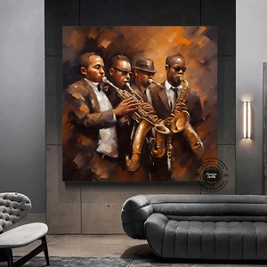 Caz Duvar Dekoru, Caz Orkestra Sanatı, Müzik Duvar Sanatı, Caz Duvar Sanatı, Oturma Odası Dekoru 80x80 cm