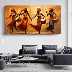 Renkli Afrikalı Kızlar Ve Müzisyenler Kanvas – Etnik Müzik Ve Dans Teması; Afrikalı Kızlar Stili 90x180 cm