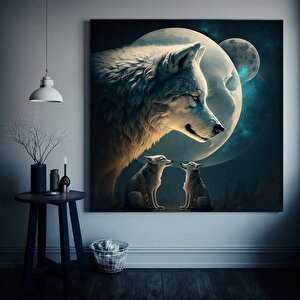 Ay Işığındaki Muhteşem Kurtlar – Modern Tasarım Ev Dekoru Kanvas Baskı Duvar Sanatı (asmaya Hazır) 40x40 cm