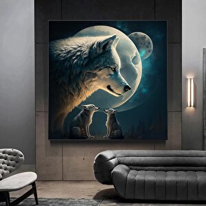Ay Işığındaki Muhteşem Kurtlar – Modern Tasarım Ev Dekoru Kanvas Baskı Duvar Sanatı (asmaya Hazır) 40x40 cm