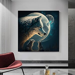 Ay Işığındaki Muhteşem Kurtlar – Modern Tasarım Ev Dekoru Kanvas Baskı Duvar Sanatı (asmaya Hazır)