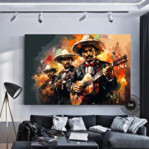 Canlı Meksikalı Müzisyen Tablosu | Mariachi Folk Sanatı | Renkli Latino Dekor