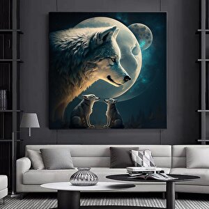 Ay Işığındaki Muhteşem Kurtlar – Modern Tasarım Ev Dekoru Kanvas Baskı Duvar Sanatı (asmaya Hazır) 60x60 cm
