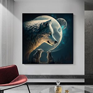 Ay Işığındaki Muhteşem Kurtlar – Modern Tasarım Ev Dekoru Kanvas Baskı Duvar Sanatı (asmaya Hazır)