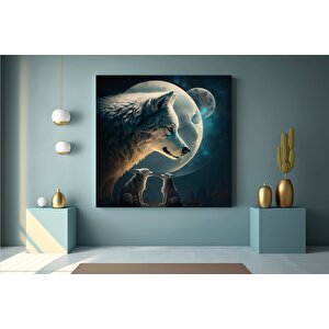 Ay Işığındaki Muhteşem Kurtlar – Modern Tasarım Ev Dekoru Kanvas Baskı Duvar Sanatı (asmaya Hazır)