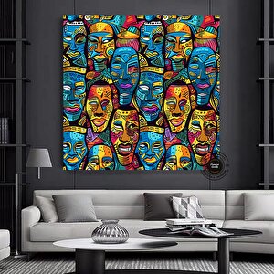 Maasai Afrika Kabile Maskesi Sanatı Kanvas | Canlı Geleneksel Maske Duvar Sanatı | Etnik Afrika Kanv 80x80 cm
