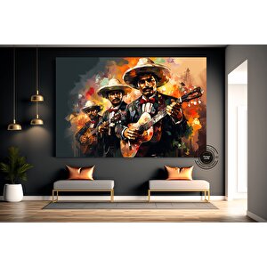 Canlı Meksikalı Müzisyen Tablosu | Mariachi Folk Sanatı | Renkli Latino Dekor 120x180 cm