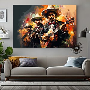 Canlı Meksikalı Müzisyen Tablosu | Mariachi Folk Sanatı | Renkli Latino Dekor 120x180 cm