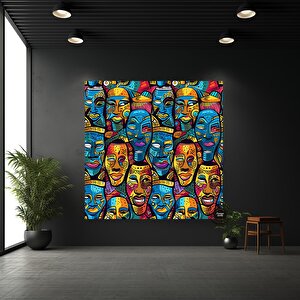 Maasai Afrika Kabile Maskesi Sanatı Kanvas | Canlı Geleneksel Maske Duvar Sanatı | Etnik Afrika Kanv