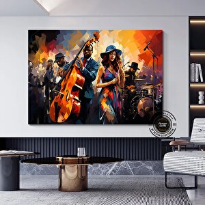 Caz Duvar Sanatı, Müzisyen Baskıları, Soyut Jazz Temalı Kanvas, Büyük Boy 60x120 cm