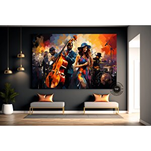 Caz Duvar Sanatı, Müzisyen Baskıları, Soyut Jazz Temalı Kanvas, Büyük Boy 60x120 cm