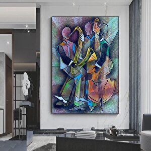 Kübizm Portre Pikaso Tarzı Tablo; Çerçeveli Picasso Tarzı Müzik Ve Caz Duvar Dekoru; Picasso Tarzı B 60x90 cm