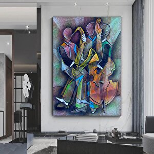 Kübizm Portre Pikaso Tarzı Tablo; Çerçeveli Picasso Tarzı Müzik Ve Caz Duvar Dekoru; Picasso Tarzı B 100x150 cm