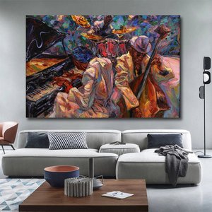 Afrika Caz Sanatı; Afrika Kanvas; Caz Duvar Sanatı; Caz Yağlı Boya Kanvas; Piyanist Duvar Sanatı; Mü 70x100 cm