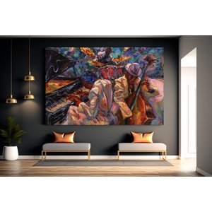 Afrika Caz Sanatı; Afrika Kanvas; Caz Duvar Sanatı; Caz Yağlı Boya Kanvas; Piyanist Duvar Sanatı; Mü 70x100 cm
