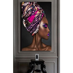 Modern Afrikalı Kadın Kanvas Tablosu; Oturma Odası Dekoru; Etnik Kadın Sanatı 70x100 cm