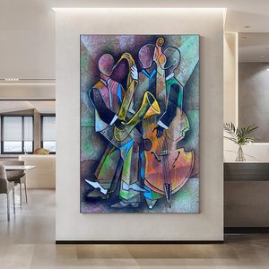 Kübizm Portre Pikaso Tarzı Tablo; Çerçeveli Picasso Tarzı Müzik Ve Caz Duvar Dekoru; Picasso Tarzı B 20x30 cm