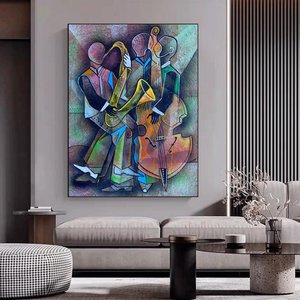 Kübizm Portre Pikaso Tarzı Tablo; Çerçeveli Picasso Tarzı Müzik Ve Caz Duvar Dekoru; Picasso Tarzı B 20x30 cm