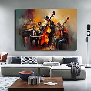 Caz Piyanisti Kanvas Tablosu, Müzik Tabloları, Yağlı Boya Kanvas, Caz, Orkestra, Blues, Saksafon 40x60 cm