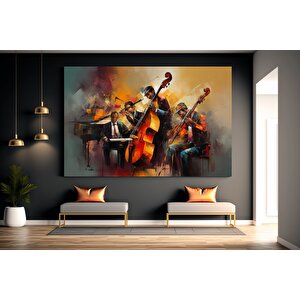 Caz Piyanisti Kanvas Tablosu, Müzik Tabloları, Yağlı Boya Kanvas, Caz, Orkestra, Blues, Saksafon 40x60 cm