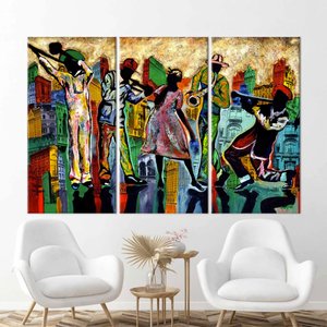 Soyut Caz Müzik Baskısı, Modern Sanat, Renkli Caz Temalı Kanvas, Müzik Odası İçin 120x150 cm