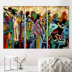 Soyut Caz Müzik Baskısı, Modern Sanat, Renkli Caz Temalı Kanvas, Müzik Odası İçin 120x150 cm