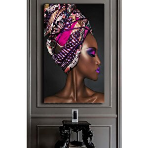 Modern Afrikalı Kadın Kanvas Tablosu; Oturma Odası Dekoru; Etnik Kadın Sanatı 80x120 cm