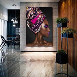 Modern Afrikalı Kadın Kanvas Tablosu; Oturma Odası Dekoru; Etnik Kadın Sanatı 60x90 cm
