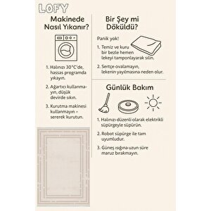 Pamuk Dokuma Taban Halı – Krem – Geometric Desen, Makinede Yıkanabilir, Kolay Temizlenebilir, Toz Ve Tüy Tutmaz, Kaymaz, Evcil Hayvan Dostu