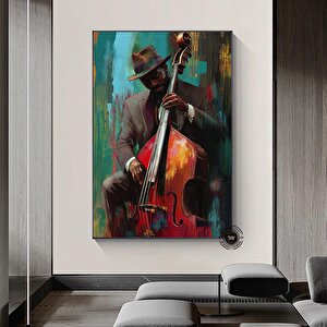Afrika Caz Sanatı, Renkli Caz Grubu Ile Afro-amerikan Müzisyen Kanvası 70x100 cm