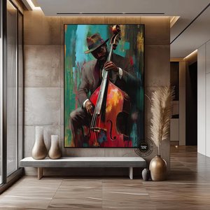 Afrika Caz Sanatı, Renkli Caz Grubu Ile Afro-amerikan Müzisyen Kanvası 70x100 cm