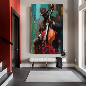 Afrika Caz Sanatı, Renkli Caz Grubu Ile Afro-amerikan Müzisyen Kanvası 70x100 cm